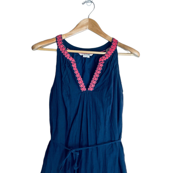 🍀Boden Navy Blue Sleeveless Crêpe Shift Dress with Tie Waist size 8L - Picture 2 of 8